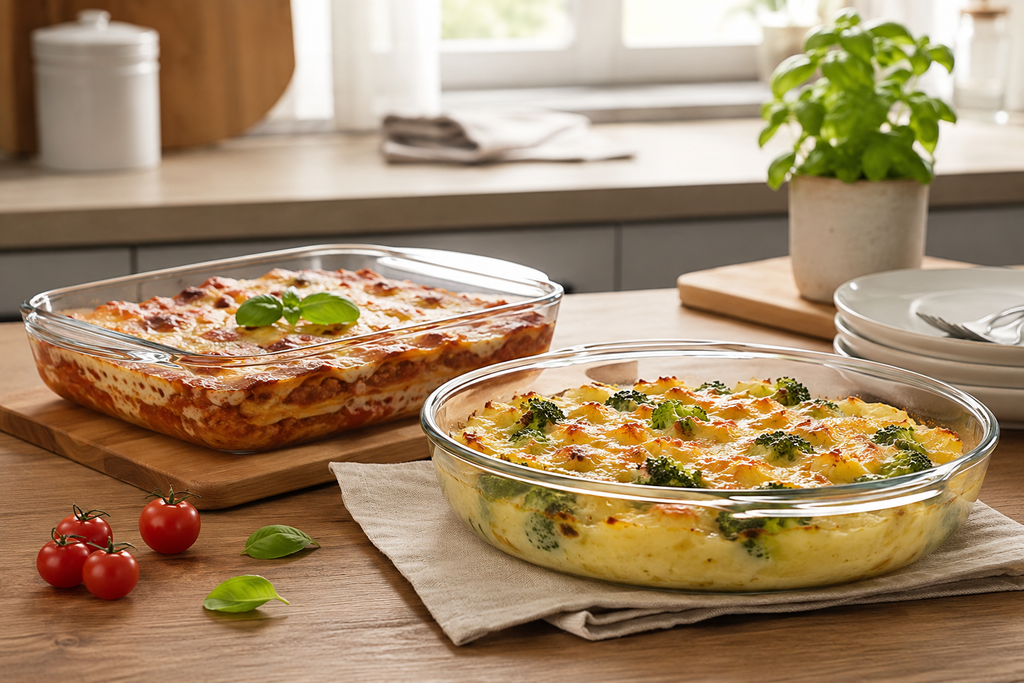 LocknLock 2 Ofenformen aus Borosilikatglas rund 1,6L und quadratisch 1,8L