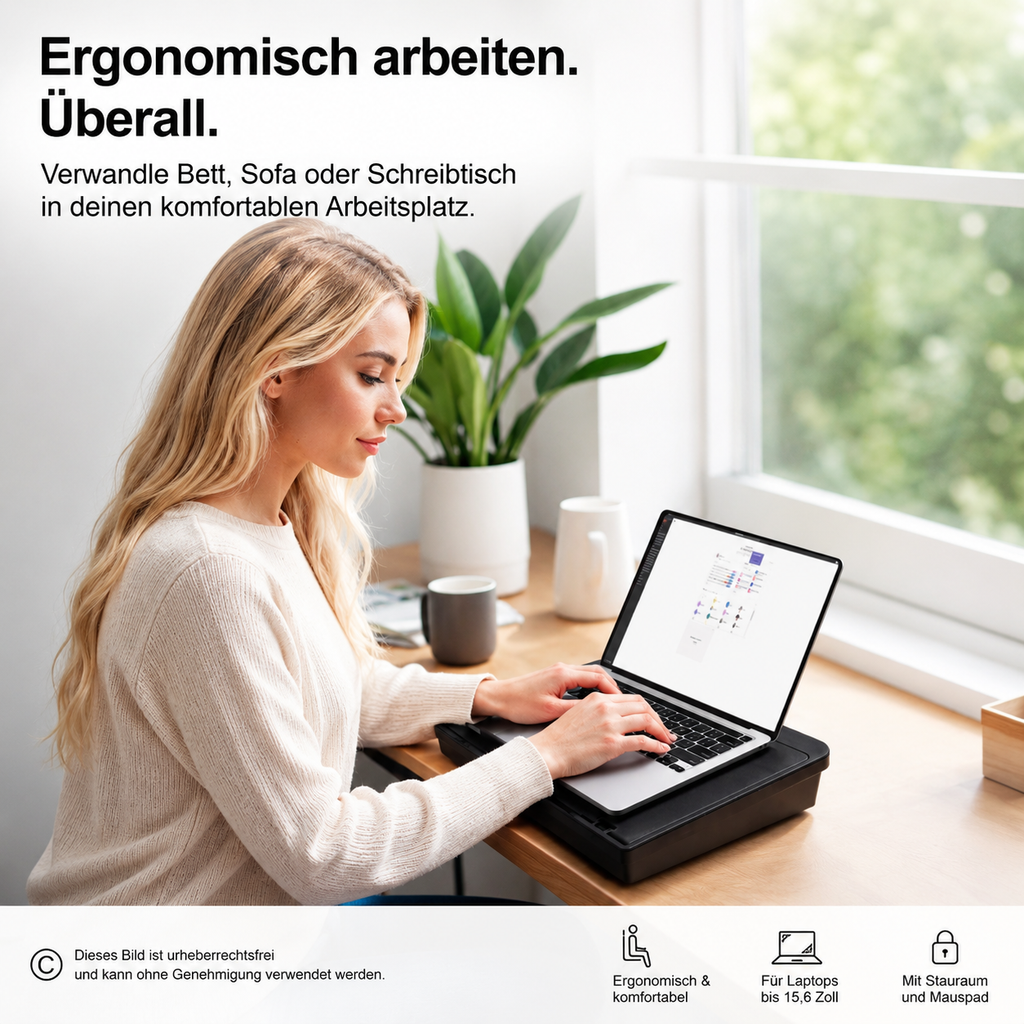 Navaris Laptopkissen Bett Couch Laptopständer Knietablett Stauraum Mauspad Schwarz 15,6 Zoll
