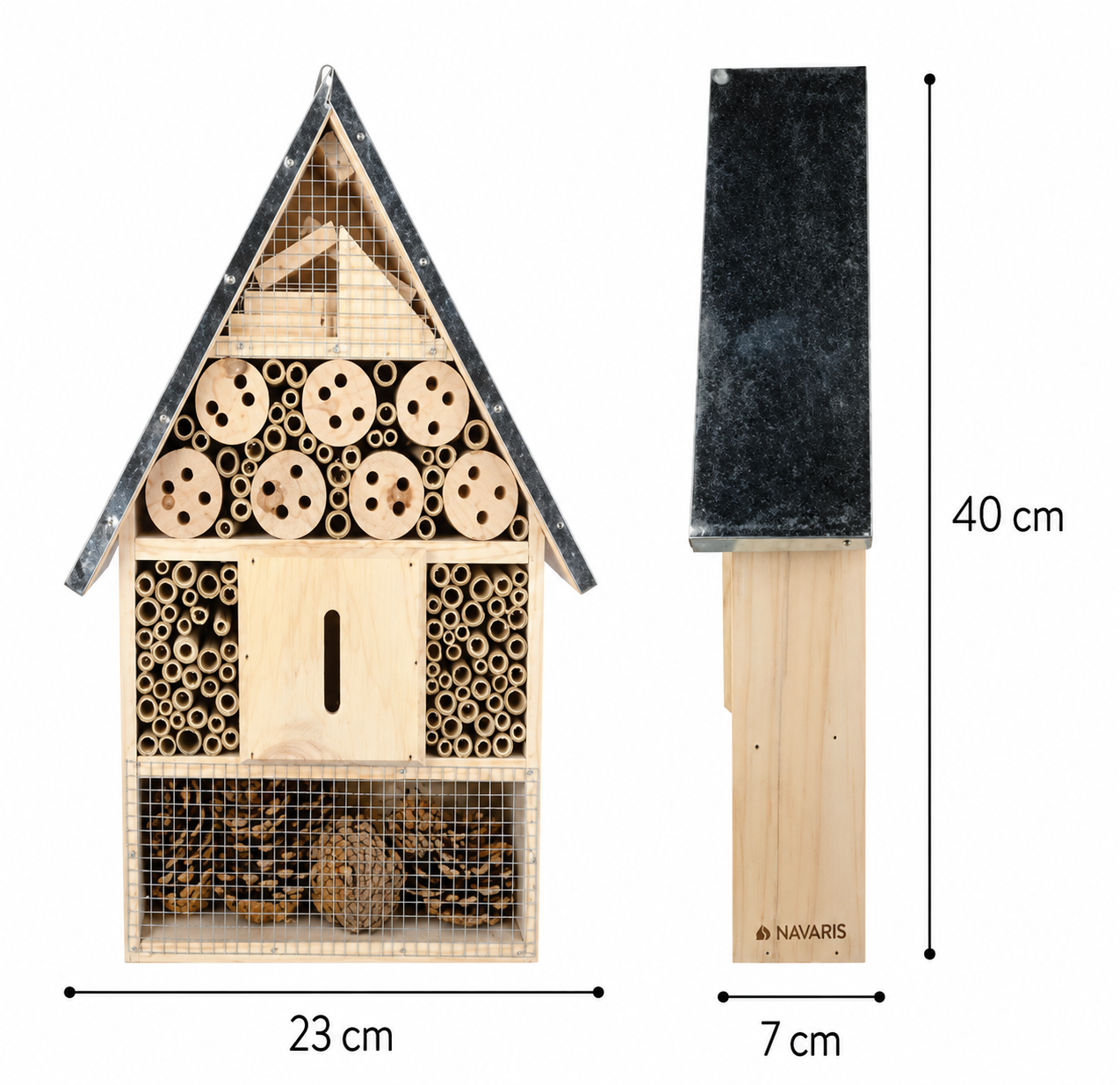 Navaris Insektenhotel Holz Bienenhotel Nisthilfe Garten Balkon 40cm