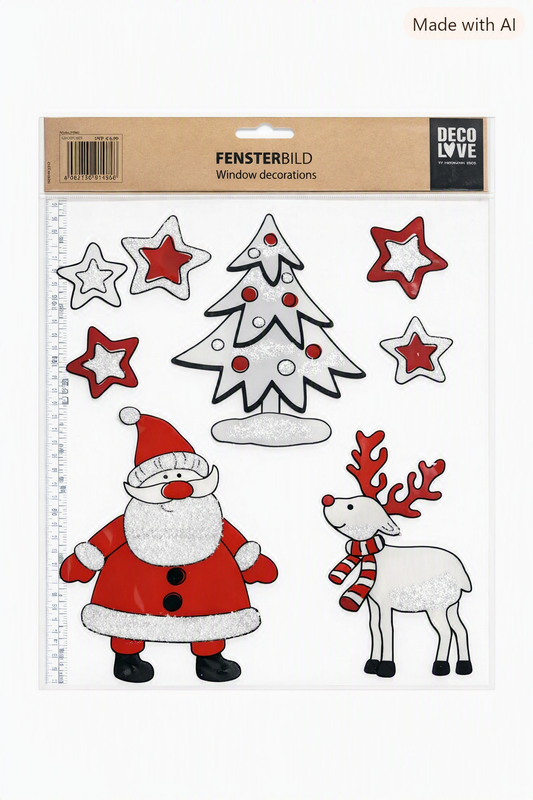 HEITMANN DECO Fensterbild Weihnachten Weihnachtsmann Rentier Baum Sterne Glitzer