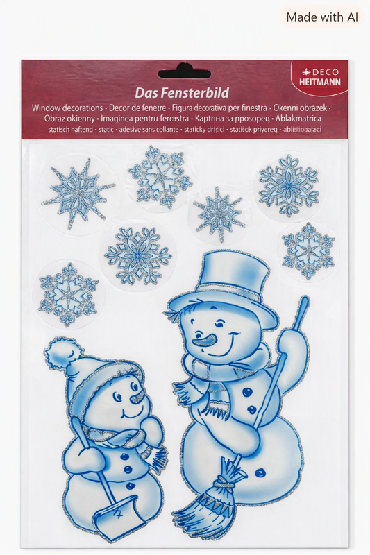 HEITMANN DECO Fensterbild Schneemann Schneeflocken Glitzer statisch haftend