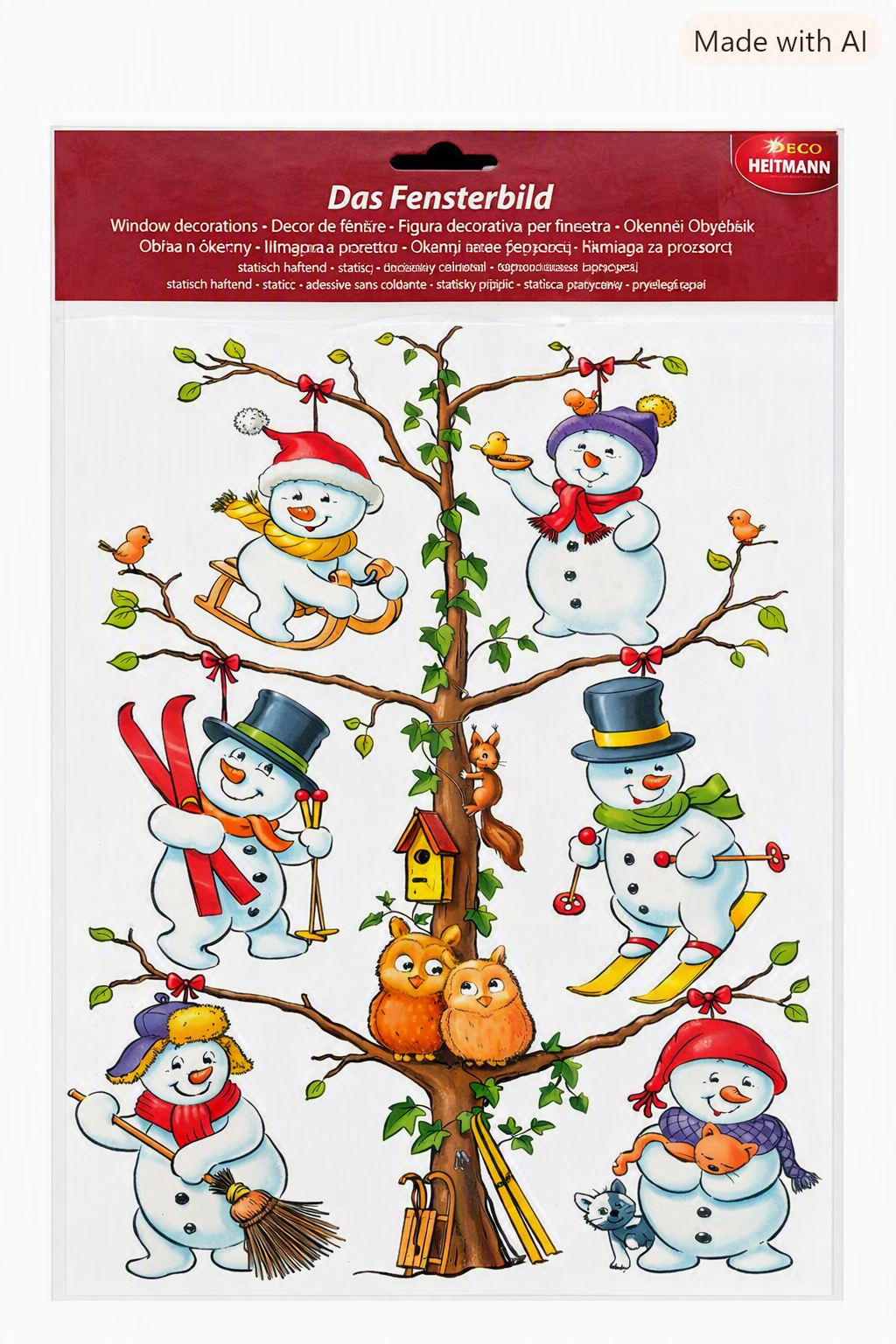 HEITMANN DECO Fensterbild Schneemänner Winter Weihnachten statisch haftend Deko