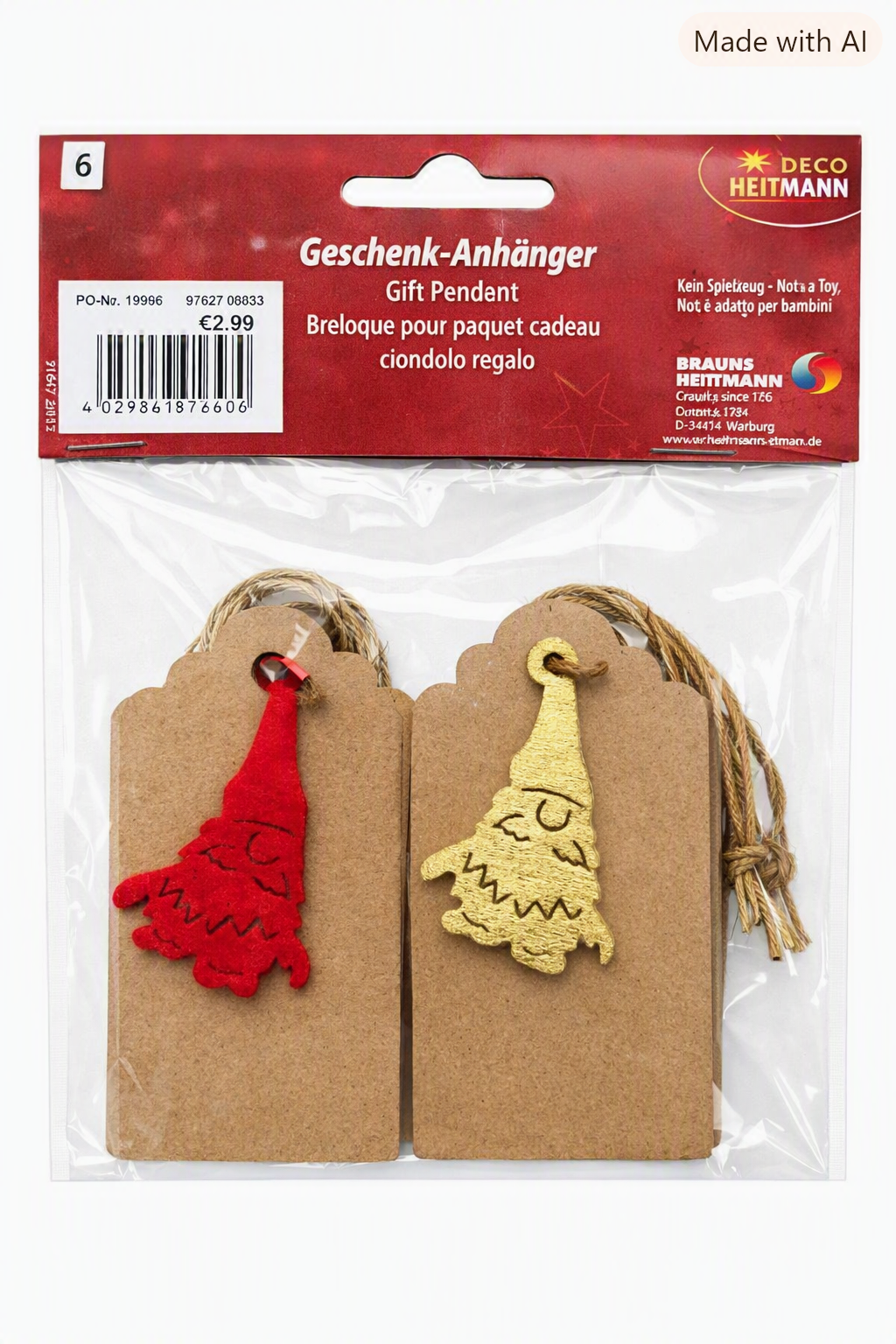 HEITMANN DECO 6 Geschenkanhänger Wichtel Weihnachten Pappe Geschenk Deko