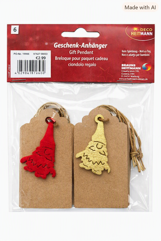 HEITMANN DECO 6 Geschenkanhänger Wichtel Weihnachten Pappe Geschenk Deko
