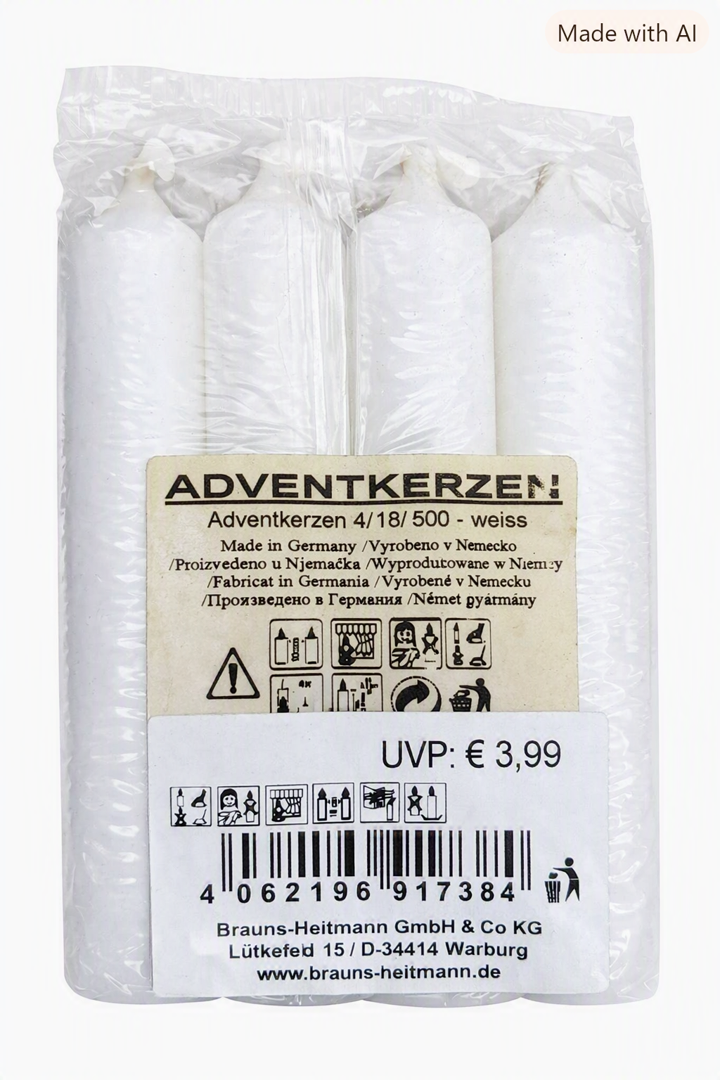 HEITMANN 4 Adventskerzen Weiß Ø 18 mm Weihnachtskerzen Adventskranz