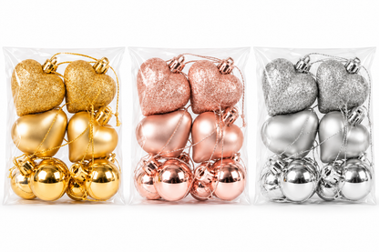 DECO LOVE Weihnachtskugeln Baumschmuck Herzen bruchsicher Gold Rosé Silber