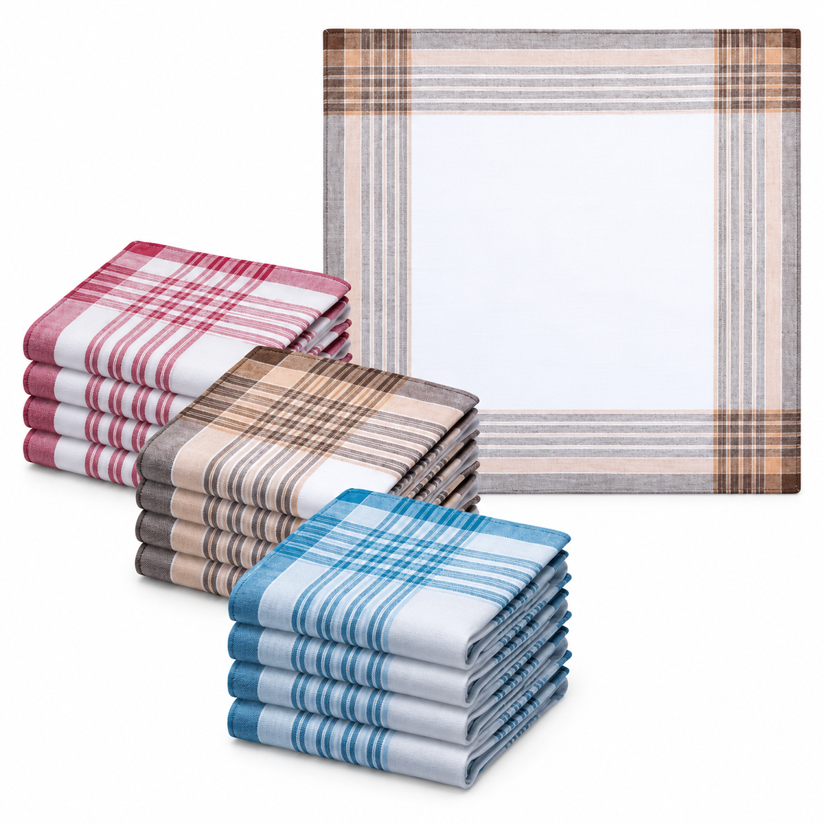 JEMIDI 12 Herren Stofftaschentücher 100% Baumwolle 40x40 cm Taschentücher Set