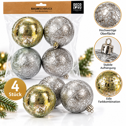 4x DECO LOVE Christbaumkugeln Silber Glitzer Weihnachtskugeln Baumschmuck Deko