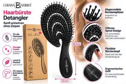 CHIARA AMBRA Haarbürste Schwarz Entwirrbürste Detangler Massagebürste Styling
