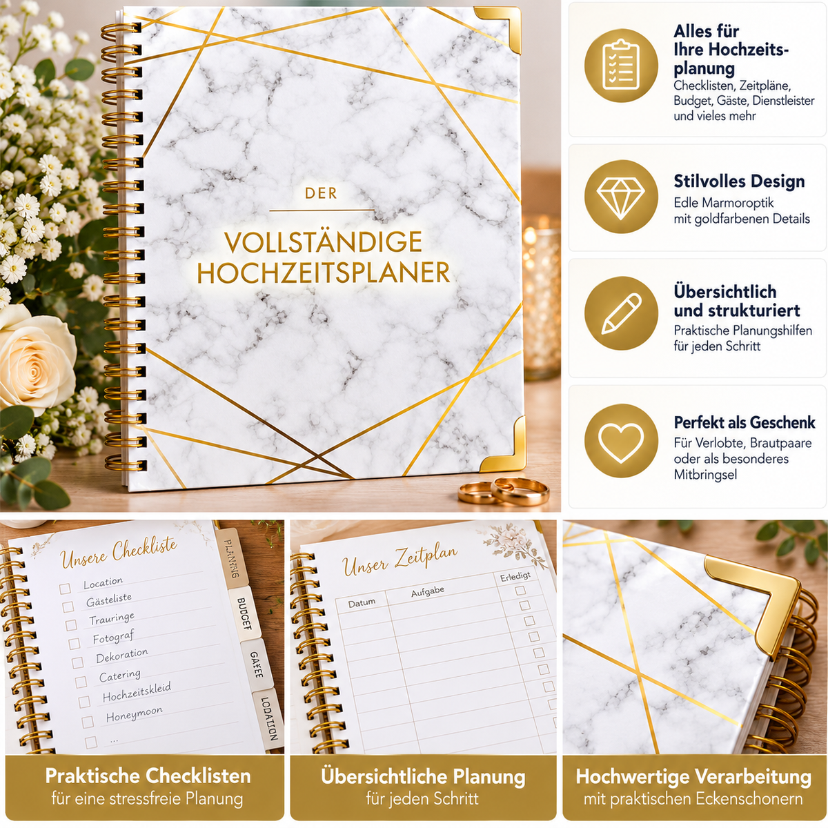 Hochzeitsplaner Buch B4 Wedding Planner Hochzeit Organizer Marmor Gold Deutsch