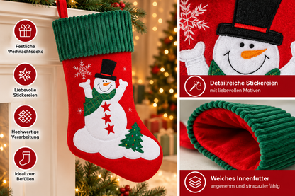 HEITMANN DECO Weihnachtsstrumpf Schneemann Rot Grün Nikolausstiefel zum Befüllen