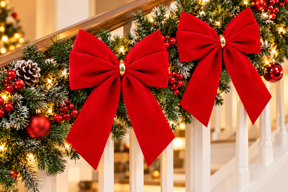 HEITMANN DECO 2er Set Außenschleife Rot Samt Dekoschleife Weihnachtsdeko