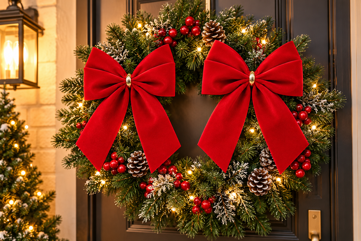 HEITMANN DECO 2er Set Außenschleife Rot Samt Dekoschleife Weihnachtsdeko