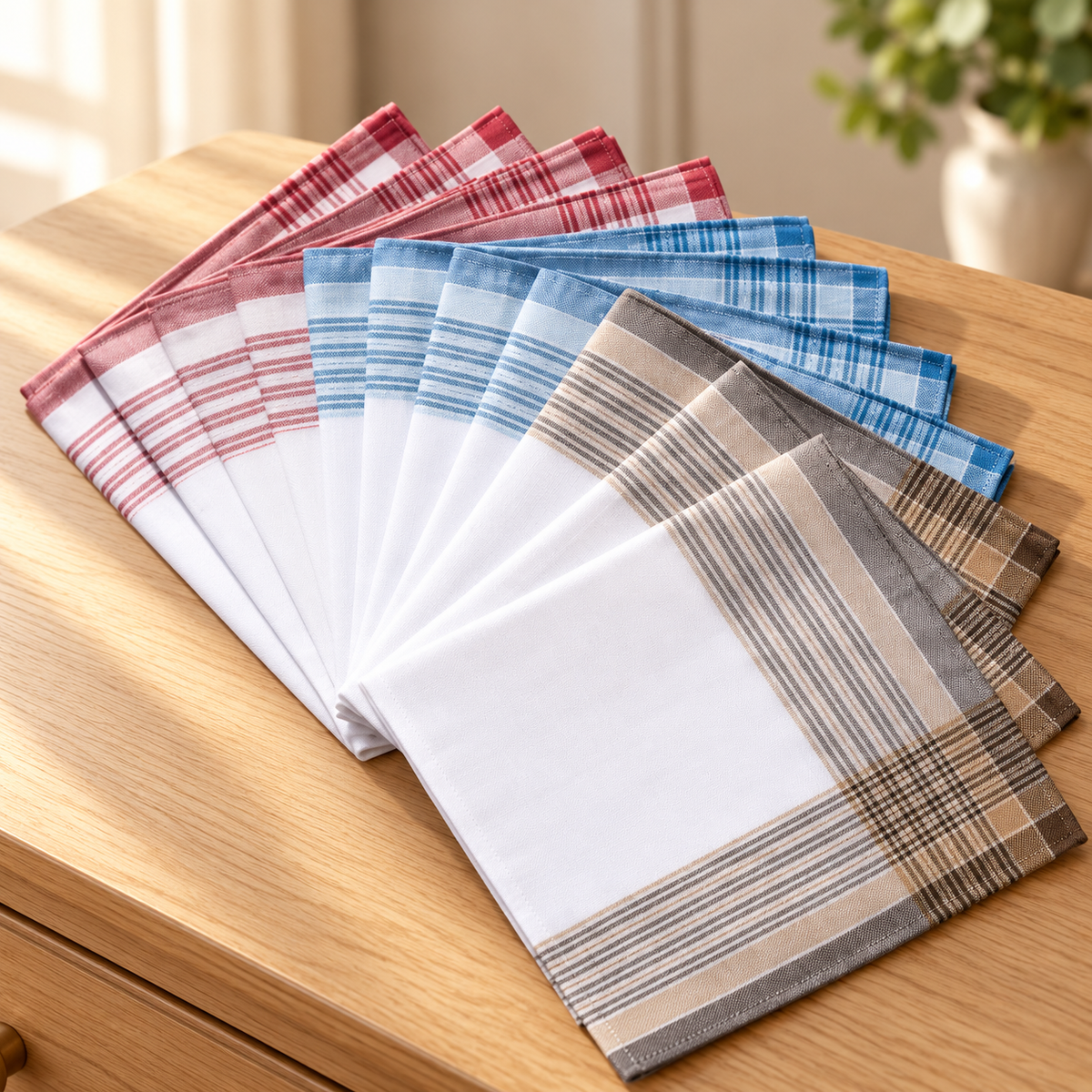 JEMIDI 12 Herren Stofftaschentücher 100% Baumwolle 40x40 cm Taschentücher Set
