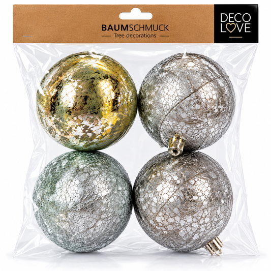 4x DECO LOVE Christbaumkugeln Silber Glitzer Weihnachtskugeln Baumschmuck Deko