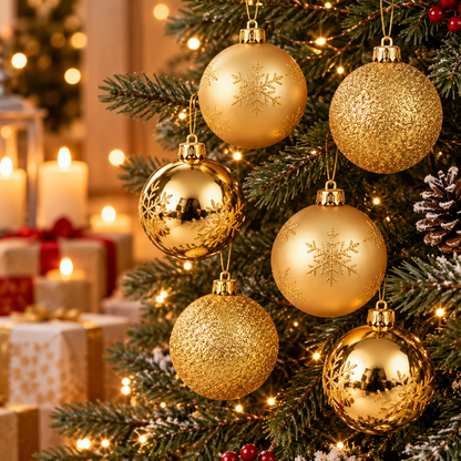 HEITMANN DECO 6er Set Weihnachtskugeln Gold Glitzer Schneeflocken Baumschmuck