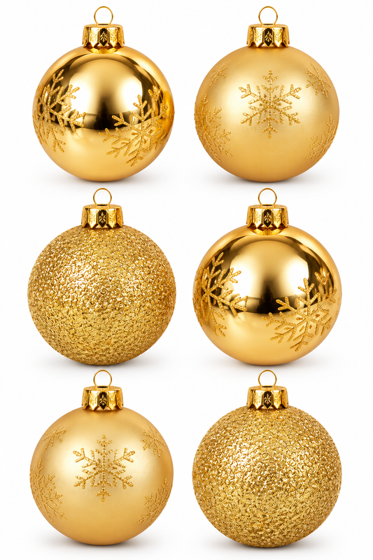 HEITMANN DECO 6er Set Weihnachtskugeln Gold Glitzer Schneeflocken Baumschmuck