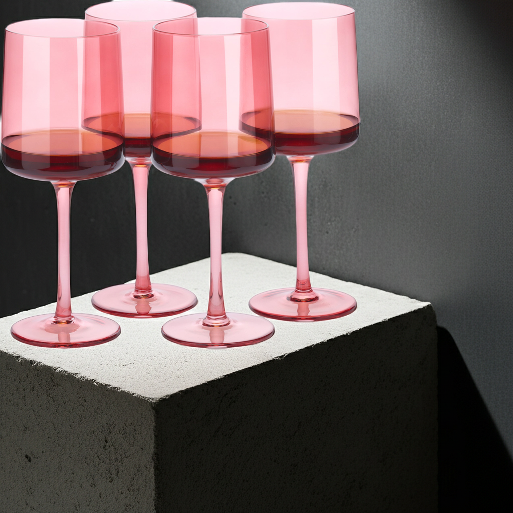 Navaris rosa getönte Weingläser 4er-Set - Farbige Weingläser mit Stiel - Stilvolle Design-Glaswaren zum Servieren von Wein Cocktails Desserts