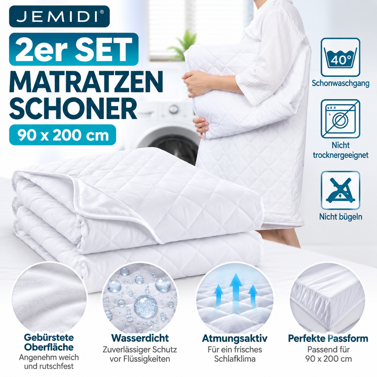 JEMIDI 2er Matratzenschoner 90x200 wasserdicht Inkontinenz Matratzenauflage