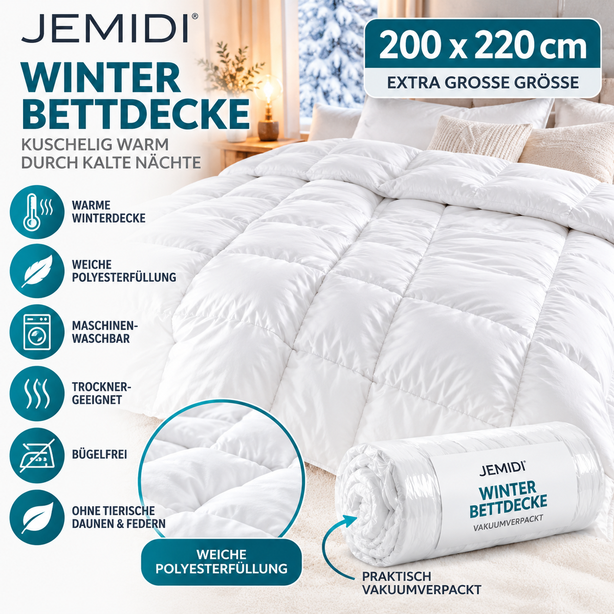 JEMIDI Winter Bettdecke 200x220 cm Warm Steppdecke Duvet Polyester Decke