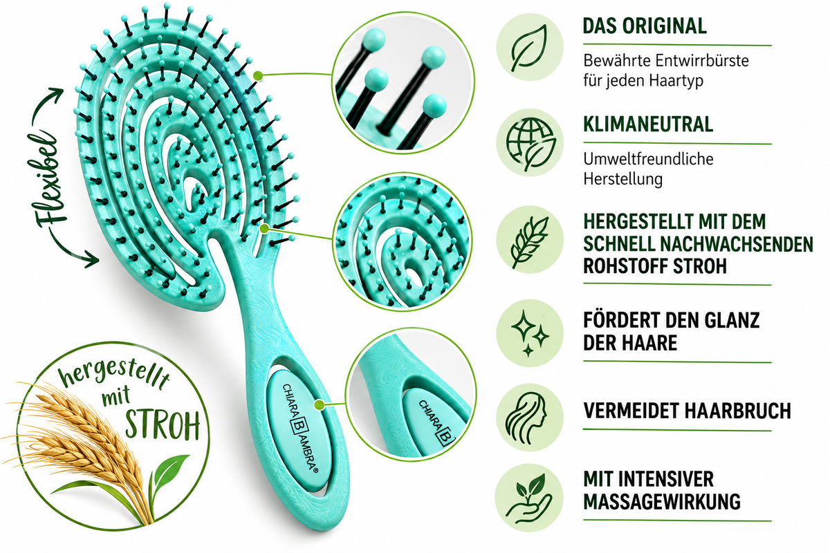 CHIARA AMBRA Haarbürste Türkis Entwirrbürste Detangler Massagebürste Styling