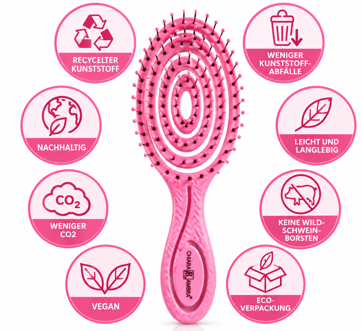 CHIARA AMBRA Haarbürste Rosa Entwirrbürste Detangler Massagebürste Styling