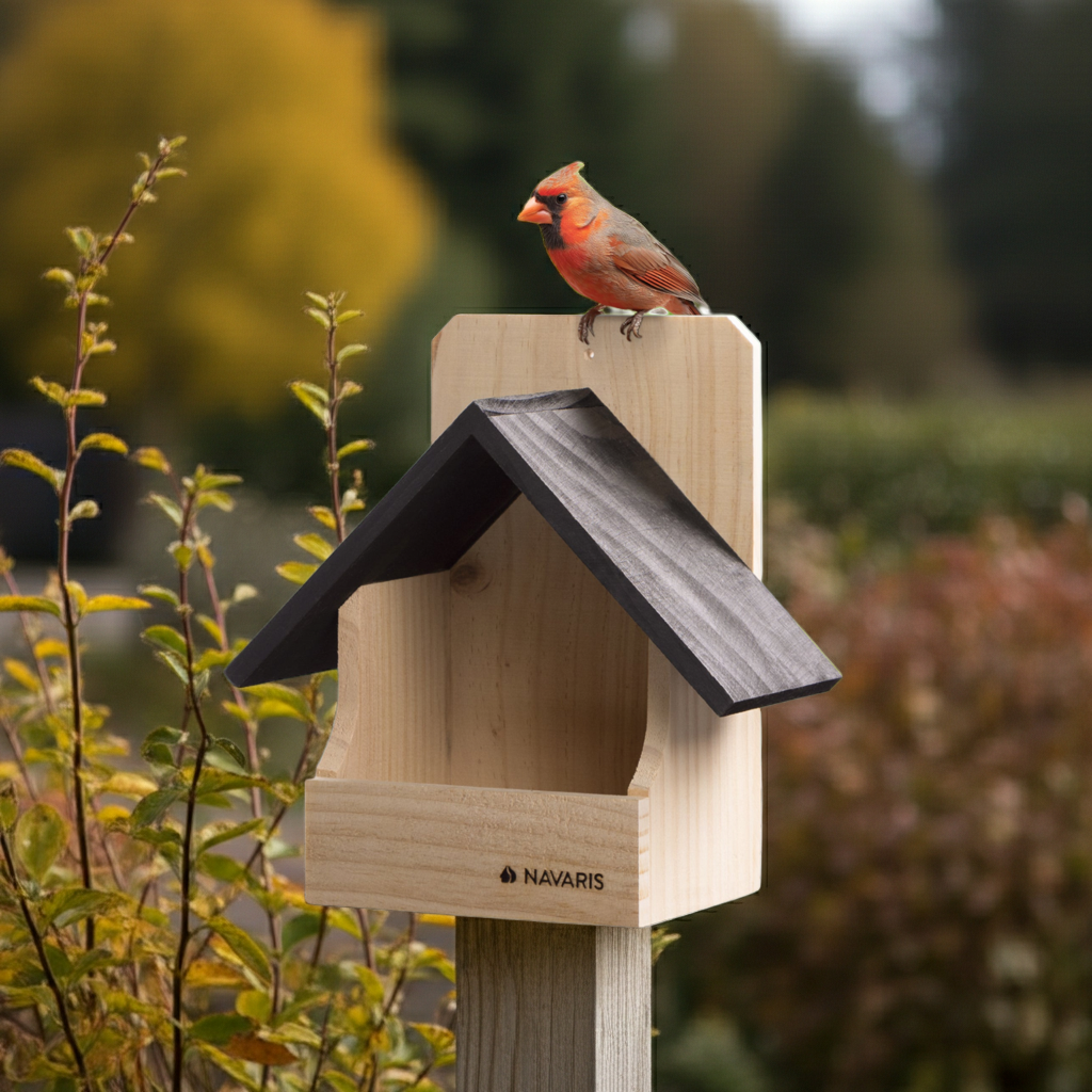 Navaris Vogelhaus Nistkasten Holz wetterfest Futterhaus Garten Balkon Schwarz