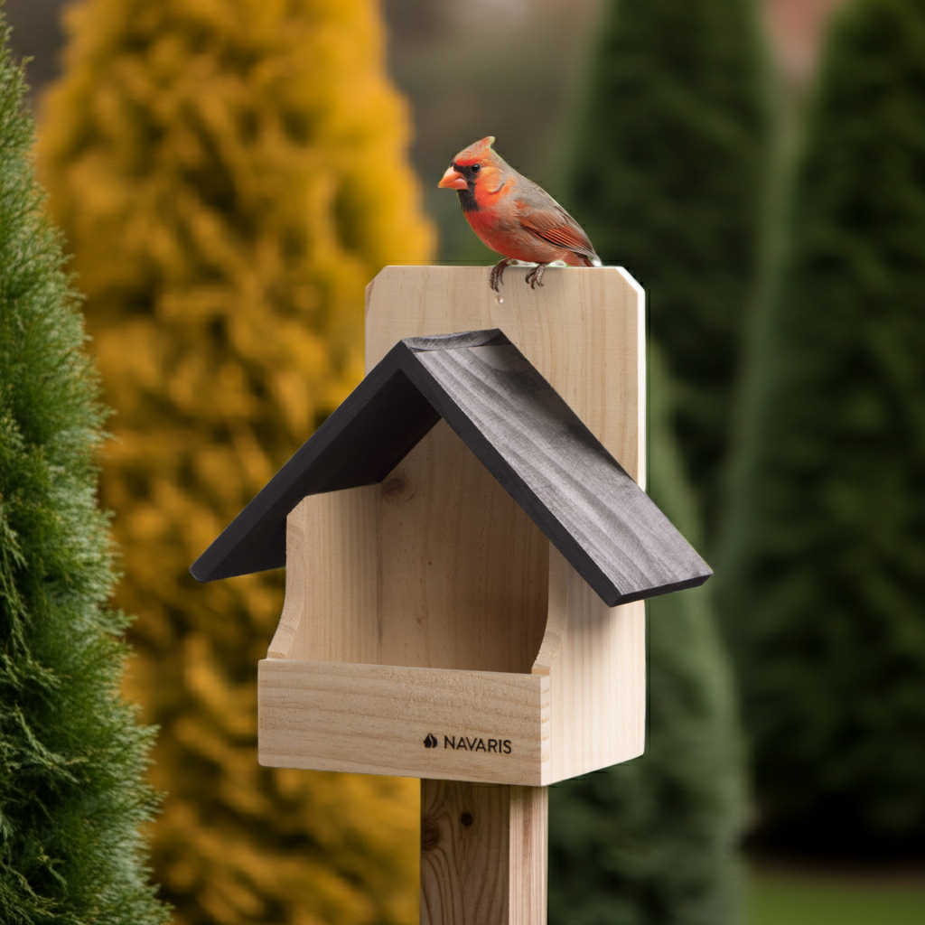 Navaris Vogelhaus Nistkasten Holz wetterfest Futterhaus Garten Balkon Schwarz
