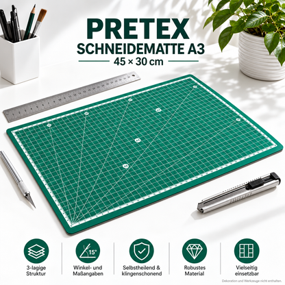 PRETEX Schneidematte A3 Selbstheilend Grün Schneidunterlage Bastelmatte