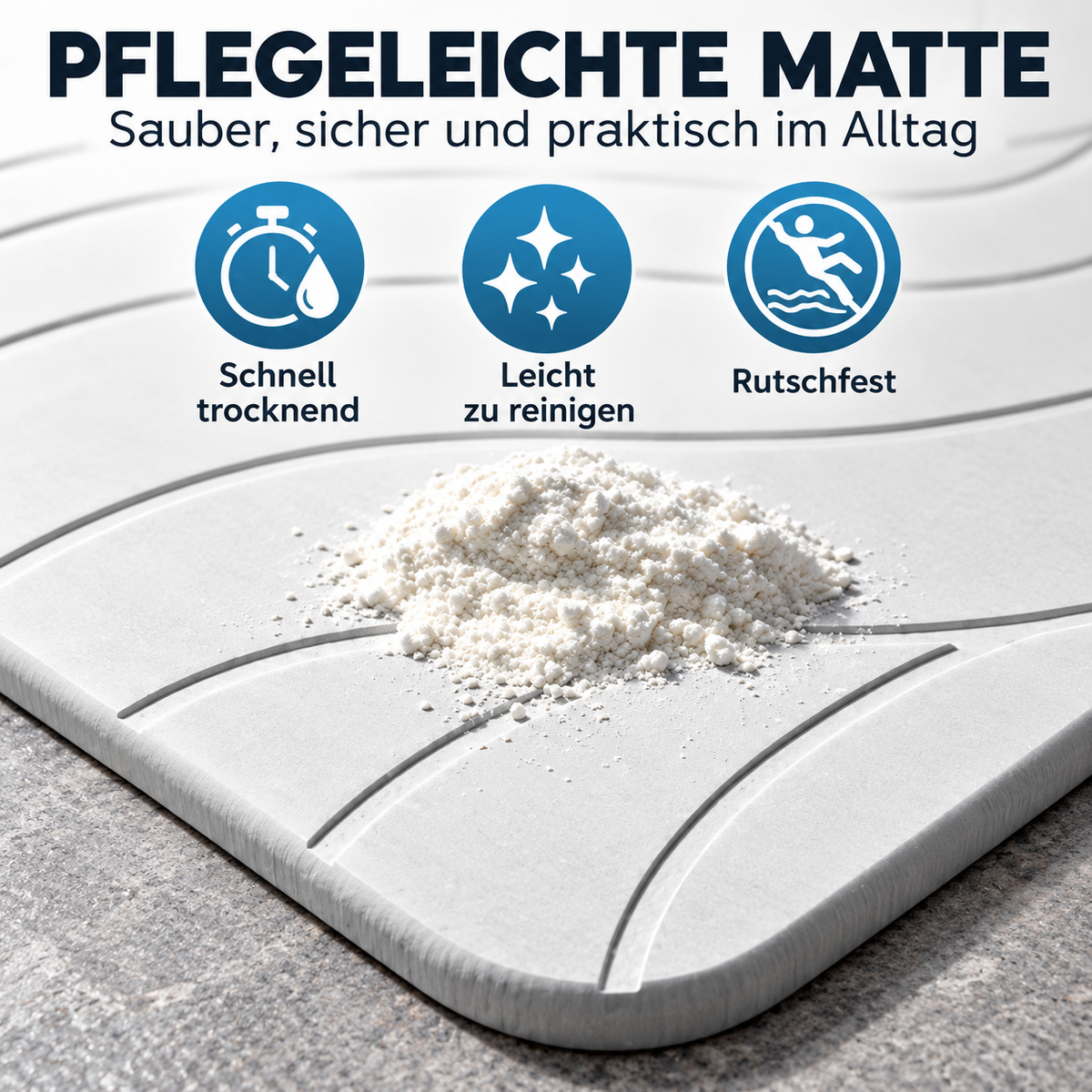 Navaris Kieselgur Badematte 60x39 cm Stein Badvorleger Saugfähig Rutschfest