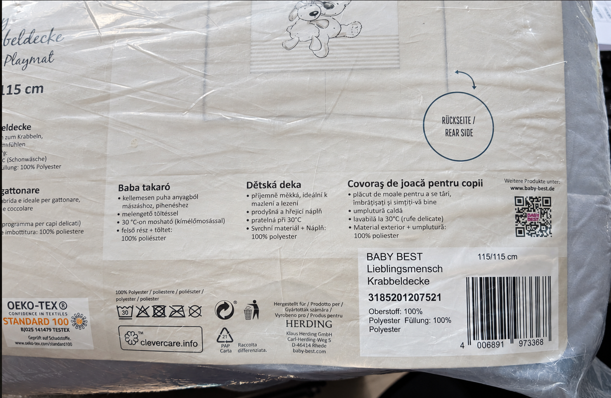 Herding baby best Krabbeldecke 115x115 cm Lieblingsmensch Teddy Babydecke