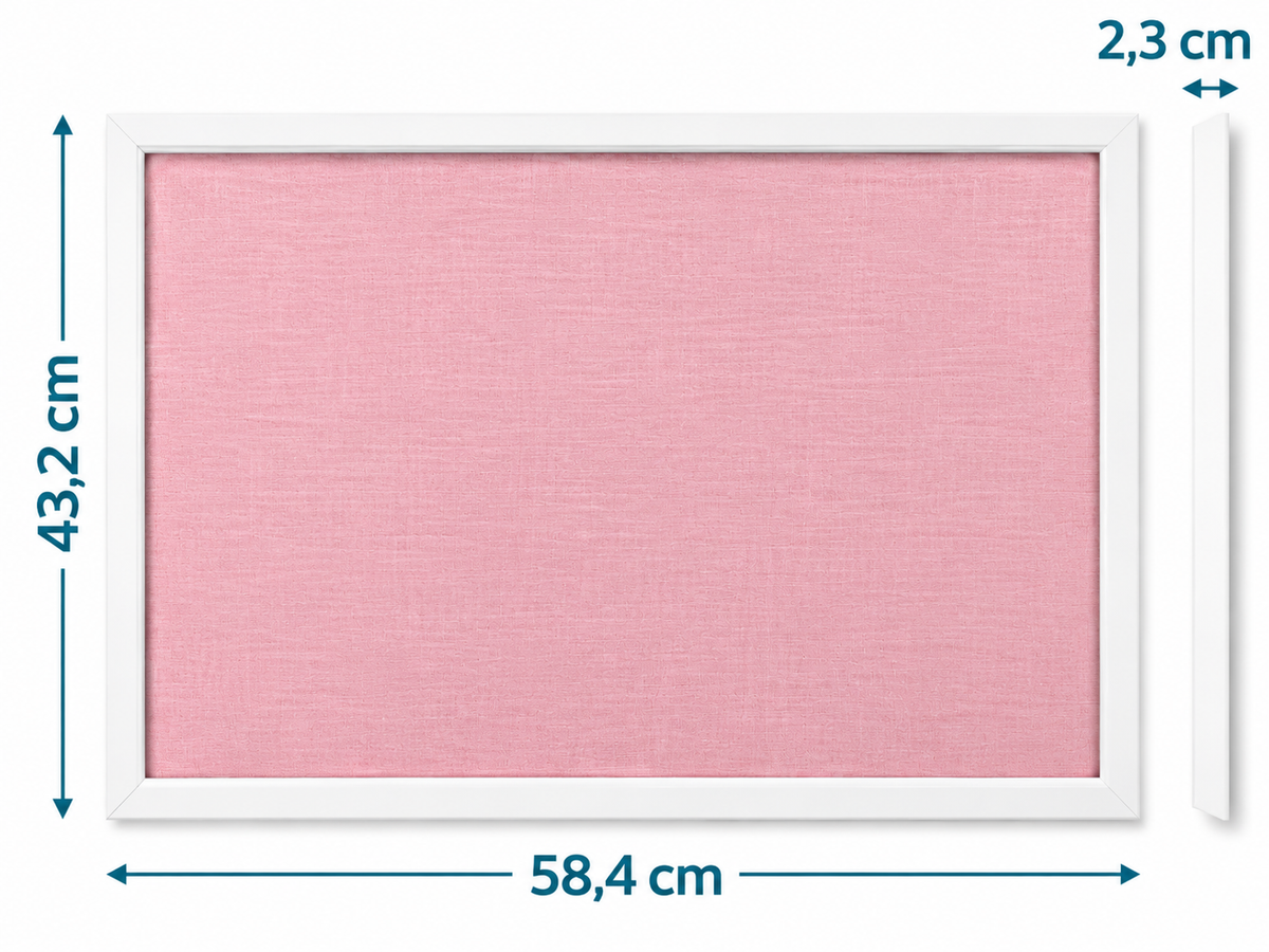 Navaris Memoboard Pinnwand 58x43 cm Leinen Stoff Pinnwand Weiß Rosa inkl. Pins