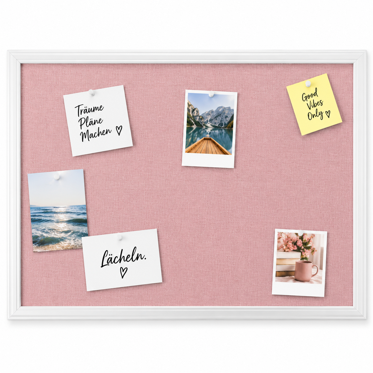 Navaris Memoboard Pinnwand 58x43 cm Leinen Stoff Pinnwand Weiß Rosa inkl. Pins
