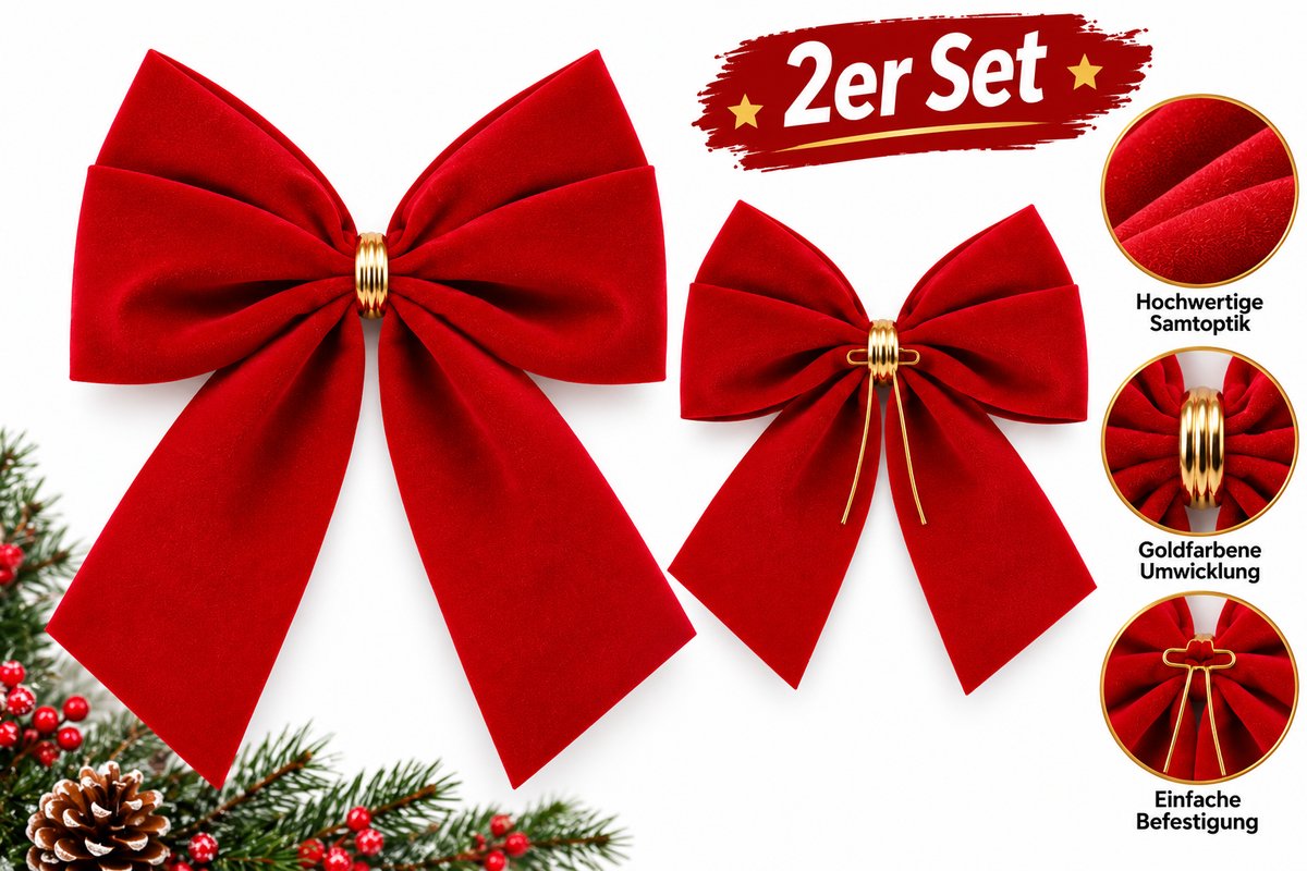 HEITMANN DECO 2er Set Außenschleife Rot Samt Dekoschleife Weihnachtsdeko