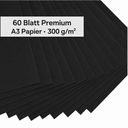 TRITART Fotokarton A3 Schwarz 300 g/m² 60 Blatt Bastelkarton voll durchgefärbt