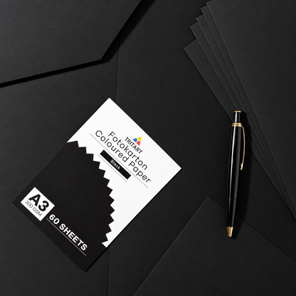 TRITART Fotokarton A3 Schwarz 300 g/m² 60 Blatt Bastelkarton voll durchgefärbt