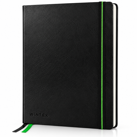 WINTEX Notizbuch DIN A4 Kariert 96 Seiten Hardcover Kunstleder Organizer Schwarz
