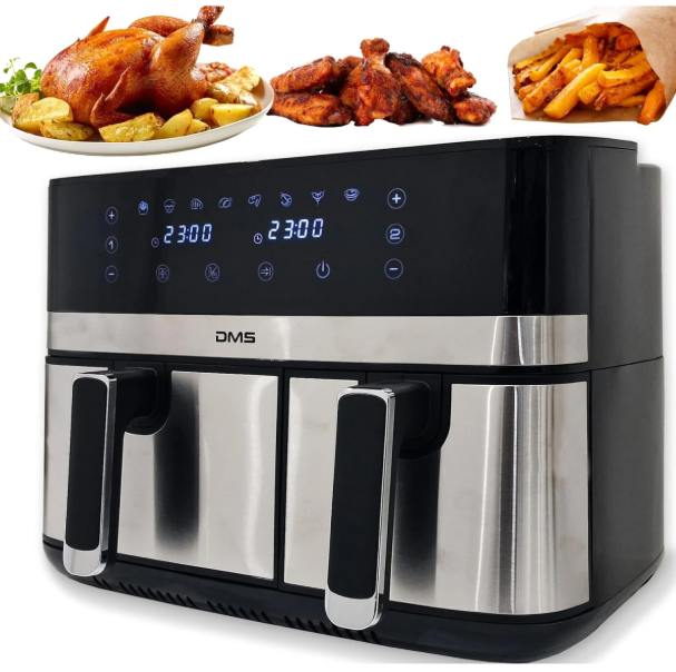 DMS 10L Heißluftfritteuse Doppelkammer Airfryer Dual Zone 6+4L XXL