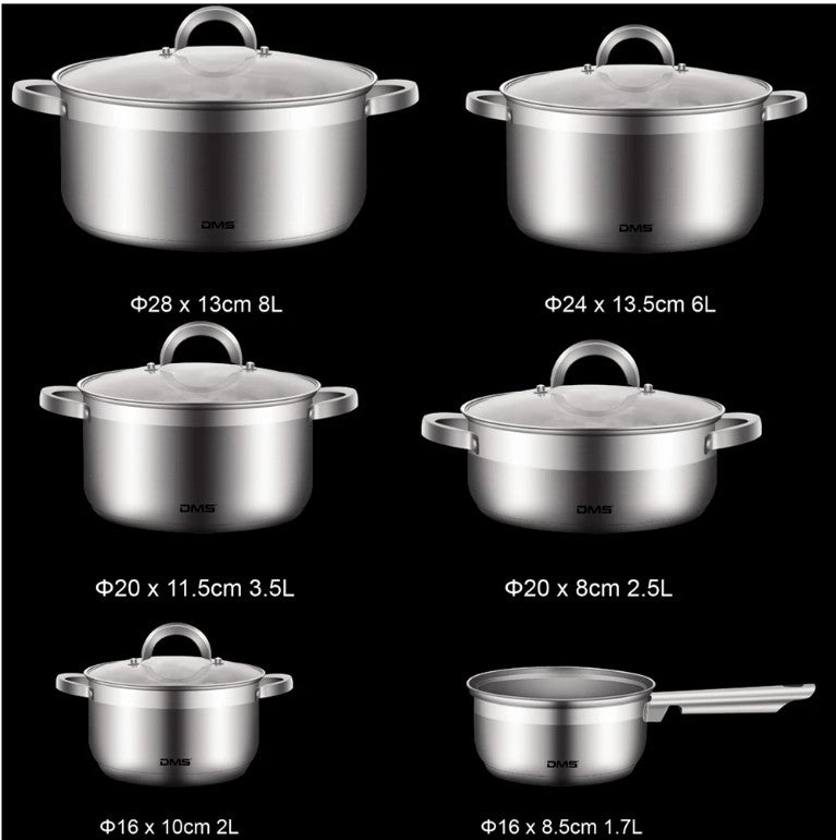 DMS® Edelstahl Topfset 11-teilig mit Glasdeckel, Induktion Kochtopf Kochgeschirr