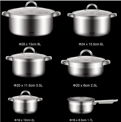 DMS® Edelstahl Topfset 11-teilig mit Glasdeckel, Induktion Kochtopf Kochgeschirr