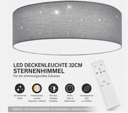 LED Deckenleuchte rund mit Sterneneffekt warmweiß 22W Design Deckenlampe