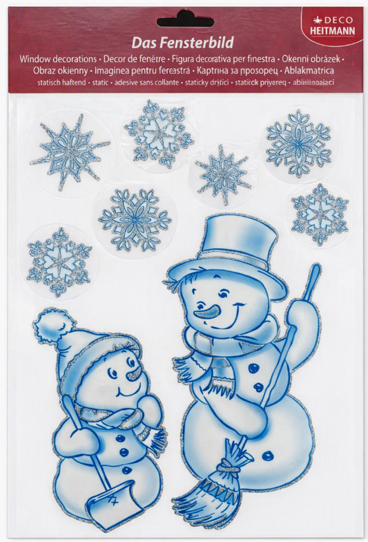 HEITMANN DECO Fensterbild Schneemann Schneeflocken Glitzer statisch haftend
