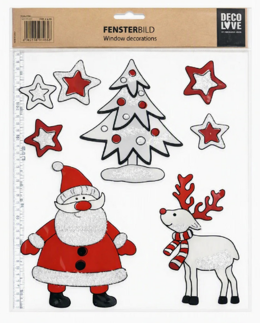 HEITMANN DECO Fensterbild Weihnachten Weihnachtsmann Rentier Baum Sterne Glitzer