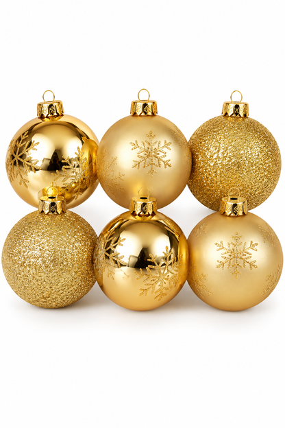 HEITMANN DECO 6er Set Weihnachtskugeln Gold Glitzer Schneeflocken Baumschmuck