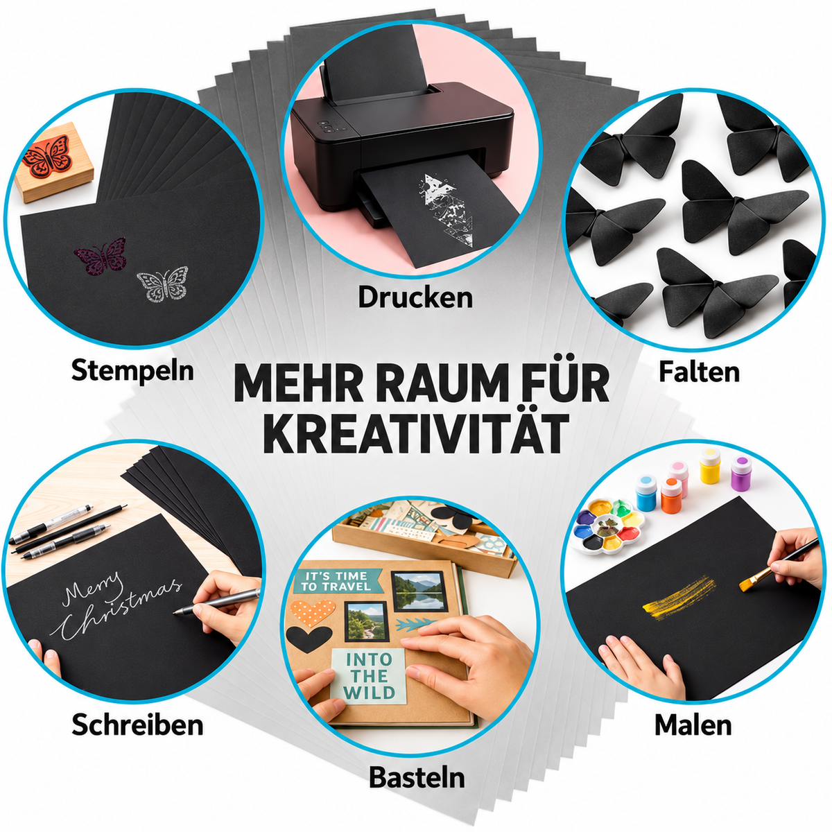 TRITART Fotokarton A3 Schwarz 300 g/m² 60 Blatt Bastelkarton voll durchgefärbt