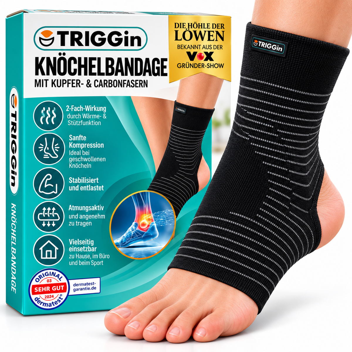 TRIGGin Knöchelbandage Sprunggelenkbandage Fußgelenk Kupfer Carbon Sport