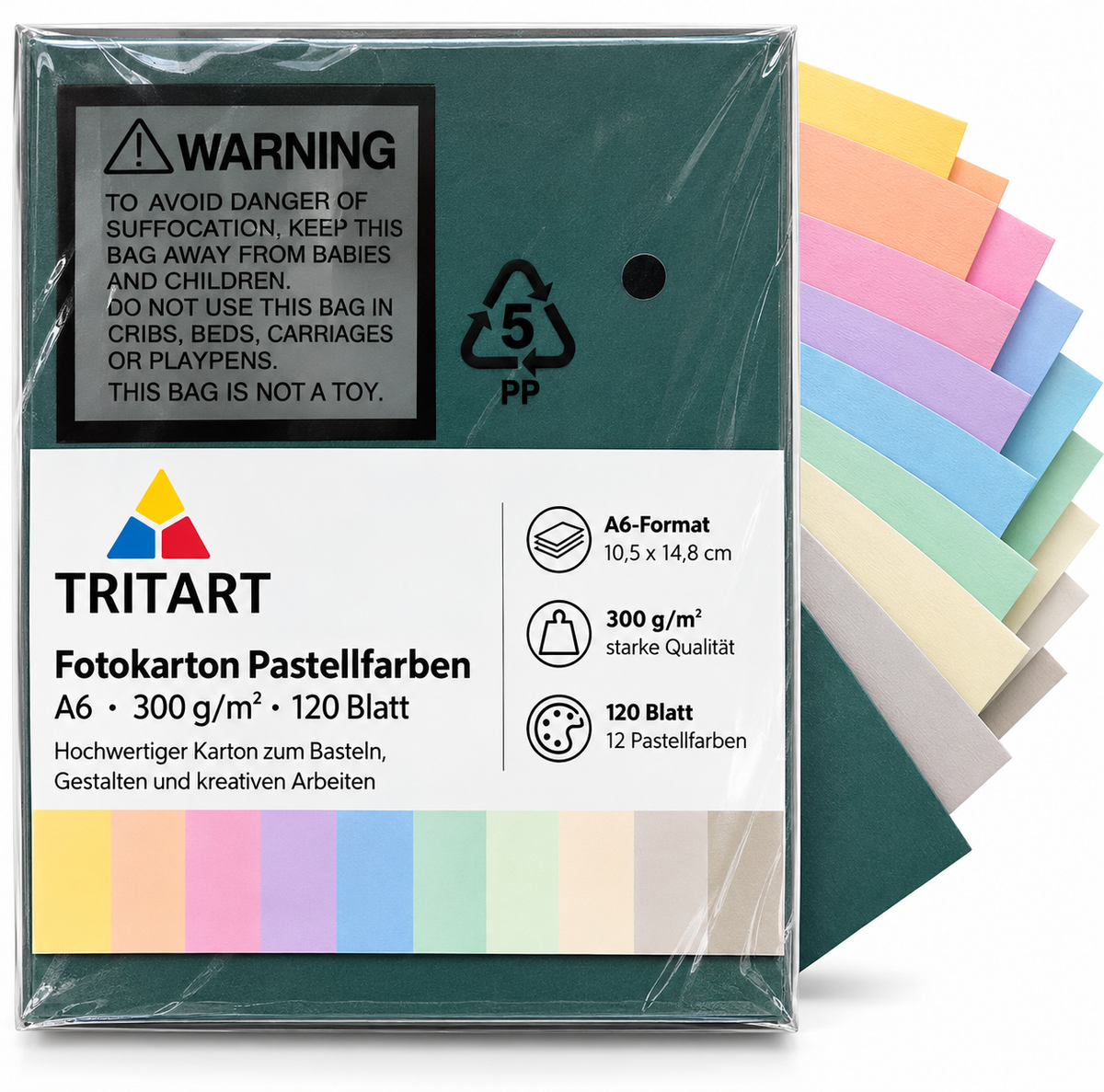 TRITART Fotokarton A6 300g 120 Blatt 12 Pastellfarben Bastelkarton Papier