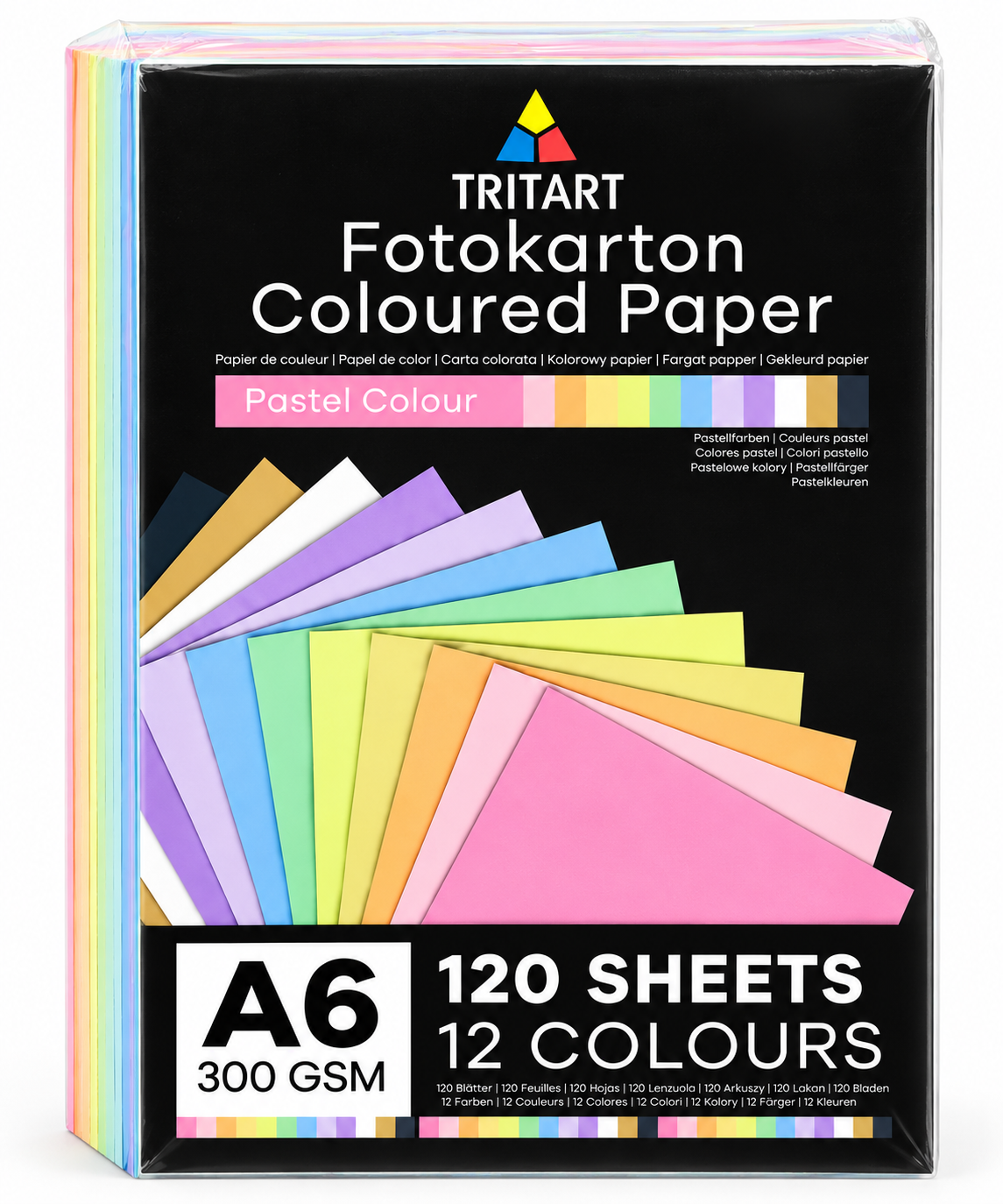 TRITART Fotokarton A6 300g 120 Blatt 12 Pastellfarben Bastelkarton Papier