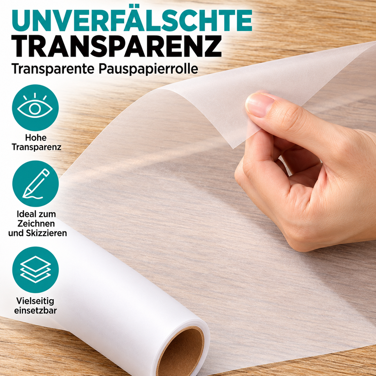 Tritart Transparentpapier Rolle 70cm x 25m 50g Pauspapier Schnittmusterpapier