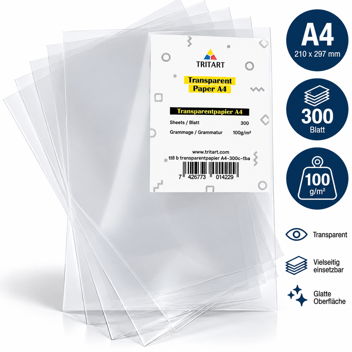TRITART Transparentpapier A4 300 Blatt 100g/m² Pauspapier Bastelpapier